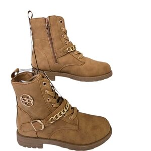NWT Bebe Girl Stylish Tan Ankle Boots with Chain Detail
